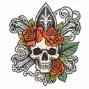 dog skull and bones tattoo design idea