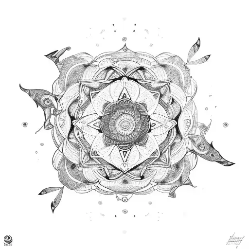 A mandala-inspired design incorporating kitesurfing elements, representing the harmony between spirituality and the exhilaration of kitesurfing tattoo design idea