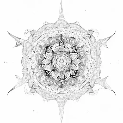 A mandala-inspired design incorporating kitesurfing elements, representing the harmony between spirituality and the exhilaration of kitesurfing tattoo design idea