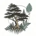 big tree with ferns growing instead of leafs, tall hand tattoo tattoo design idea