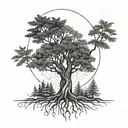 big tree with ferns growing instead of leafs, tall hand tattoo tattoo design idea