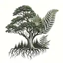 big tree with ferns growing instead of leafs, tall hand tattoo tattoo design idea