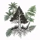 big tree with ferns growing instead of leafs, tall hand tattoo tattoo design idea