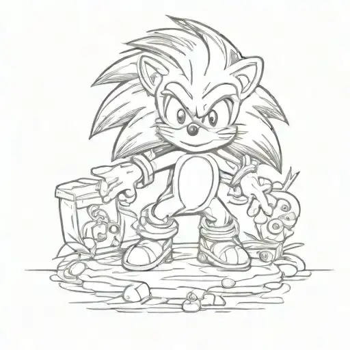 baby sonic the hedgehog playing tattoo design idea