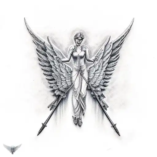 wings made out of knives on a guardian angel tattoo design idea