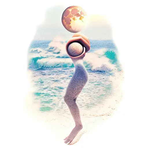 half sleeve, upper arm tattoo.  It is a moon-lit beach and the sand fades into my skin tone tattoo design idea