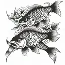 two Japanese carp and Japanese flowers  tattoo design idea