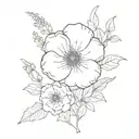 can you design a small fine line tattoo of carrion flowers all bunched up together without the stem, make it look like i tattoo design idea