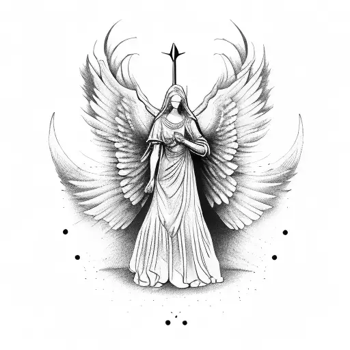 guardian angel with old clock tattoo design idea