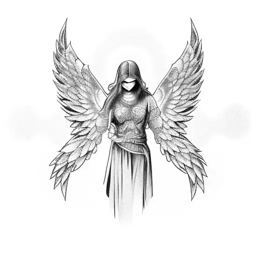 Blackwork "Guardian Angel" Tattoo Idea - BlackInk AI