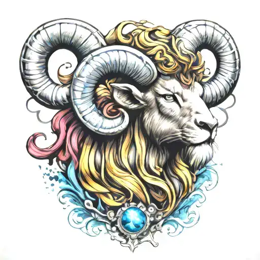 ram lion Aquarius tattoo design idea