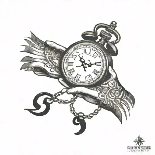 clock and prayer hands tattoo design idea