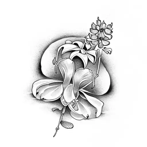 art Nouveau floral lupine and viola flowers tattoo design idea