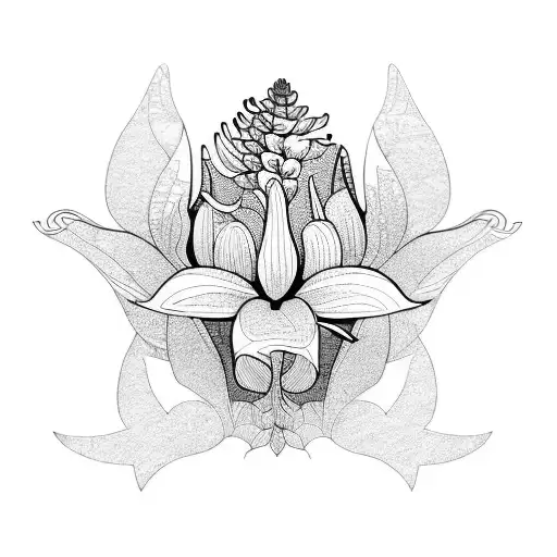 art Nouveau floral lupine and viola flowers tattoo design idea