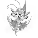 art Nouveau floral lupine and viola flowers tattoo design idea