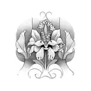 art Nouveau floral lupine and viola flowers tattoo design idea