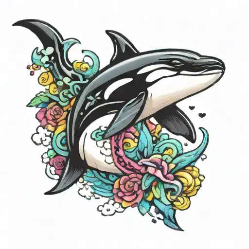 orca lisa frank with knife in mouth tattoo design idea
