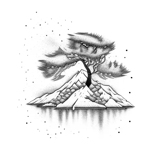 mountain ocean dogwood tree tattoo design idea