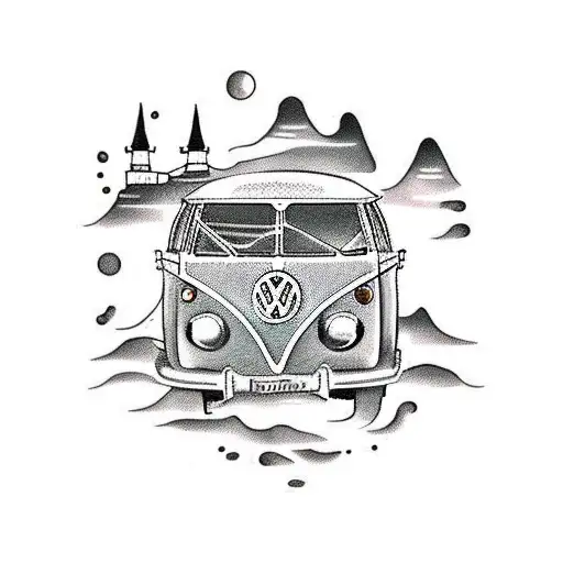 vw bus lighthouse ocean mountain book tattoo design idea