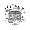 vw bus lighthouse ocean mountain book tattoo design idea