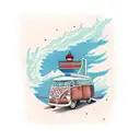 vw bus lighthouse ocean mountain book tattoo design idea