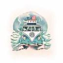 vw bus lighthouse ocean mountain book tattoo design idea