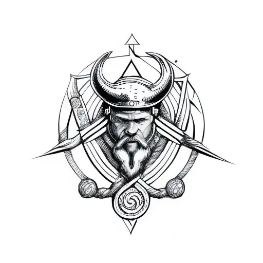 viking design with knot work and compass tattoo design idea