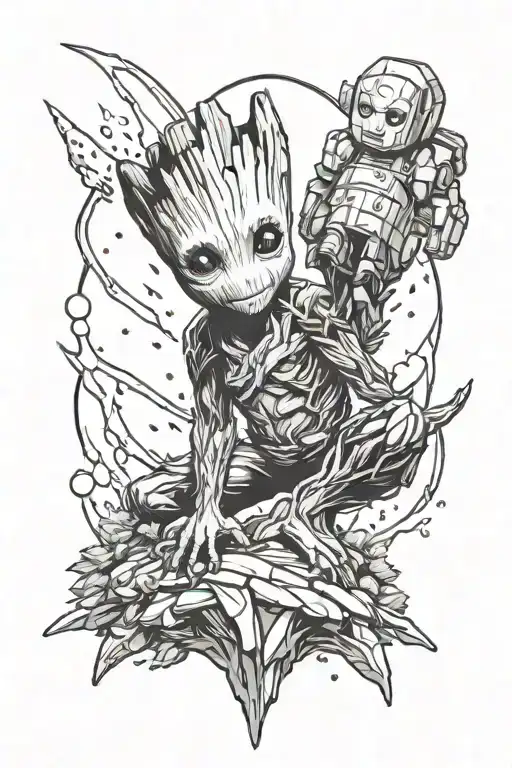 guardians of the galaxy groot and rocket tattoo design idea