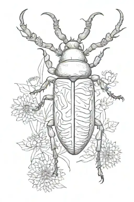 stag beetle surrounded by dandelions tattoo design idea