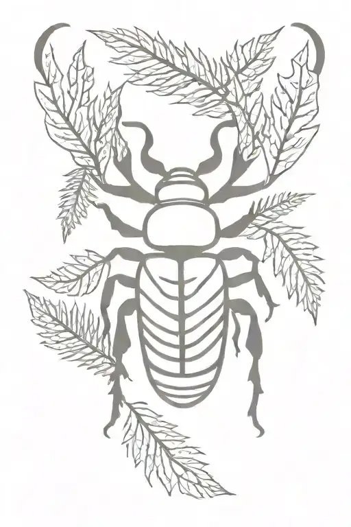 stag beetle surrounded by fern leaves  tattoo design idea