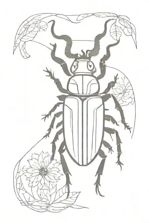stag beetle with plants behind it tattoo design idea