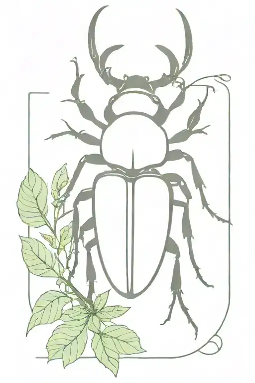 stag beetle surrounded by pretty greenery  tattoo design idea