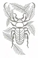 stag beetle surrounded by fern leaves  tattoo design idea