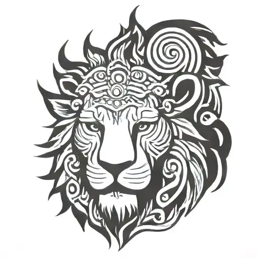 buddha head, Lion, mountain tattoo design idea