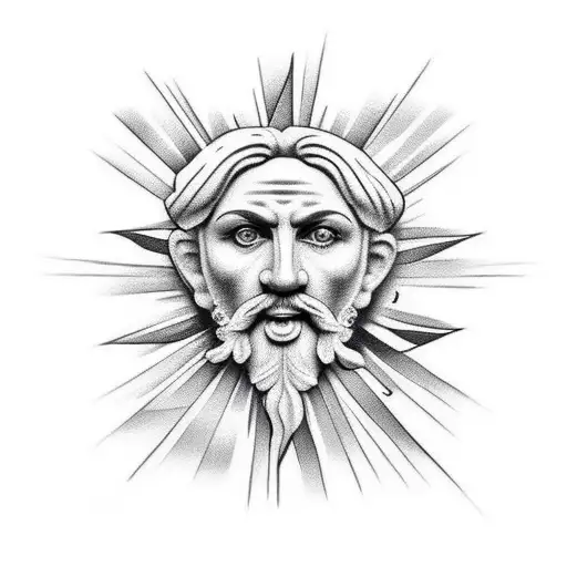  greek face with sun  tattoo design idea