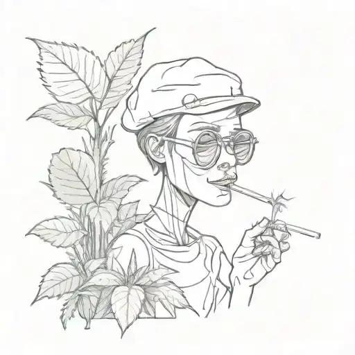 Venus fly trap plant with sunglasses smoking a cigarette  tattoo design idea