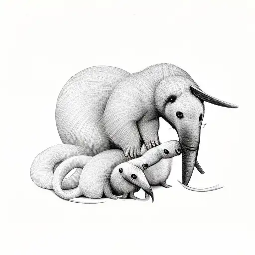 anteater with baby on its back tattoo design idea