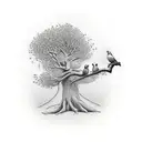 tree with canary, 2 doves, robin tattoo design idea