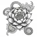 pink lotus with ouroboros snake on waves flowing tattoo design idea