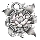 pink lotus with ouroboros snake on waves flowing tattoo design idea