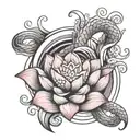 pink lotus with ouroboros snake on waves flowing tattoo design idea