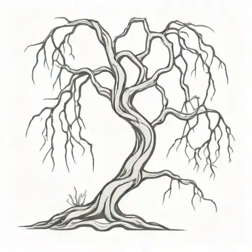 A tattoo of a weeping willow tree with bones intertwined in its branches, representing sadness and hidden meanings   tattoo design idea