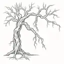 A tattoo of a weeping willow tree with bones intertwined in its branches, representing sadness and hidden meanings   tattoo design idea