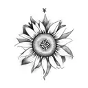 a rustic cross surrounded by sunflowers and a butterfly  tattoo design idea