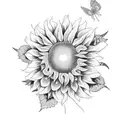 a rustic cross surrounded by sunflowers and a butterfly  tattoo design idea
