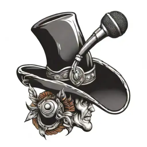 cowboy hat microphone surrounded by musical tattoo design idea