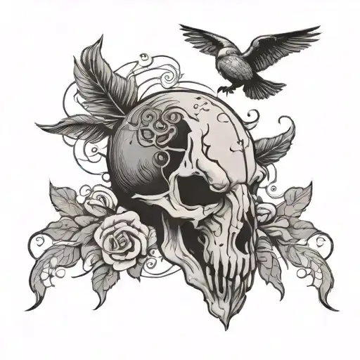 bison skull and morning dove birds tattoo design idea