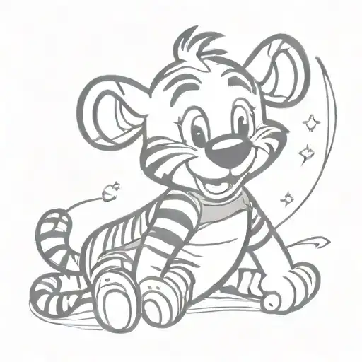 fine line tattoo mixing tigger from Winnie the Pooh and tinker bell tattoo design idea