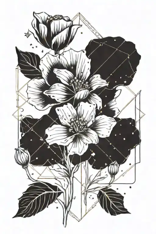 California poppy flower and galaxy tattoo design idea