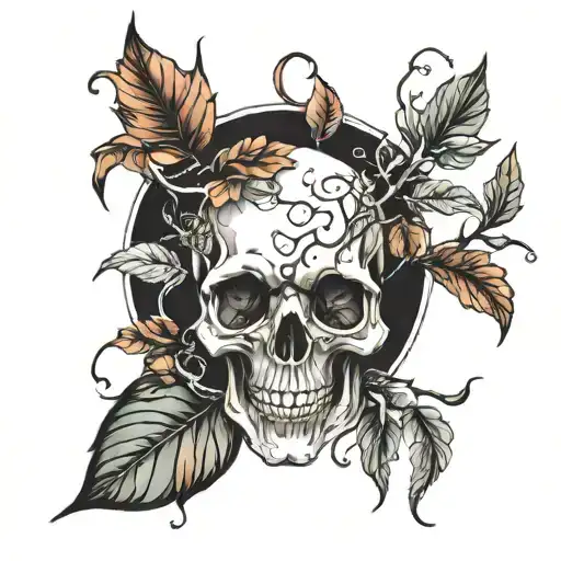 skull tree autumn leafs tattoo design idea